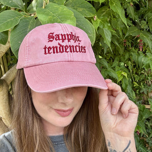 Sapphic Tendencies Embroidered Hat - Vintage Pink Cap