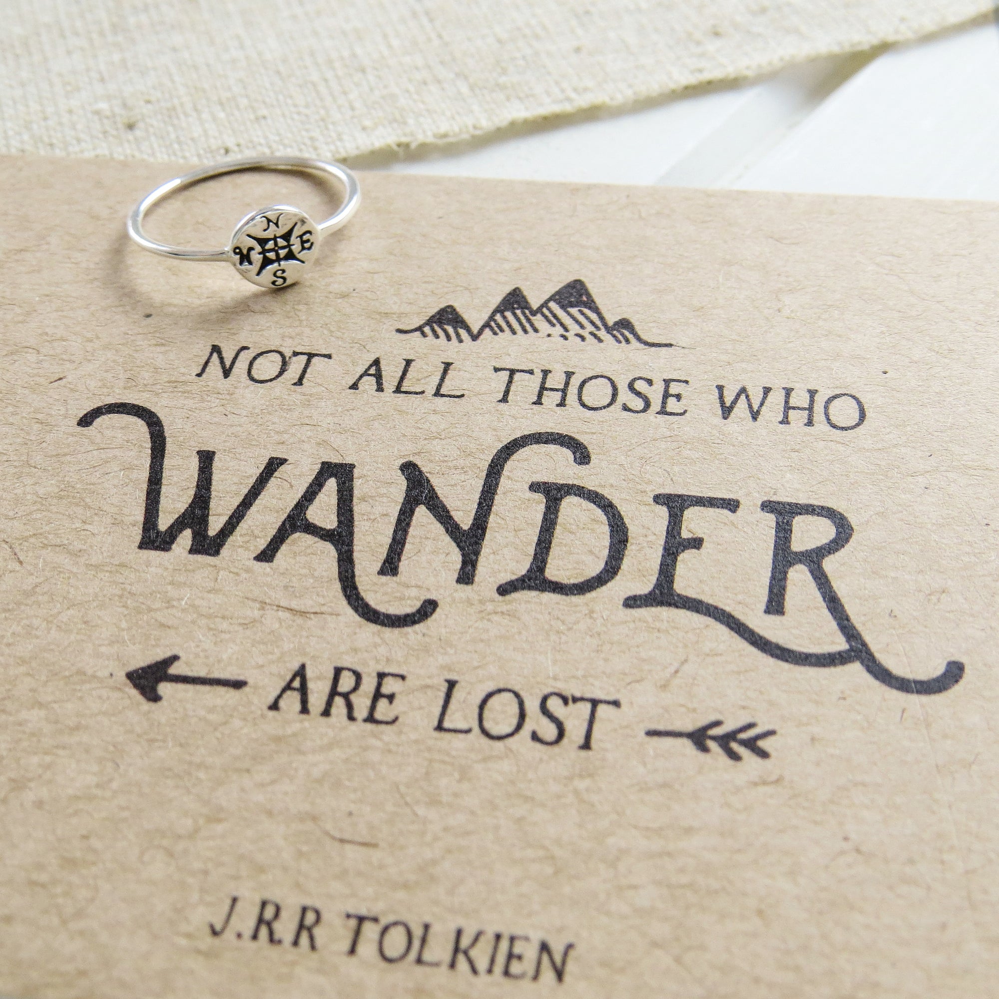 'Not All Who Wander' Silver Compass Ring - Literary Emporium 