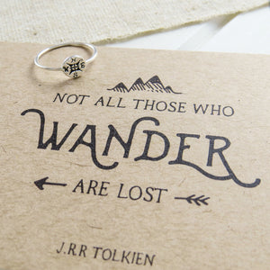 'Not All Who Wander' Silver Compass Ring - Literary Emporium 