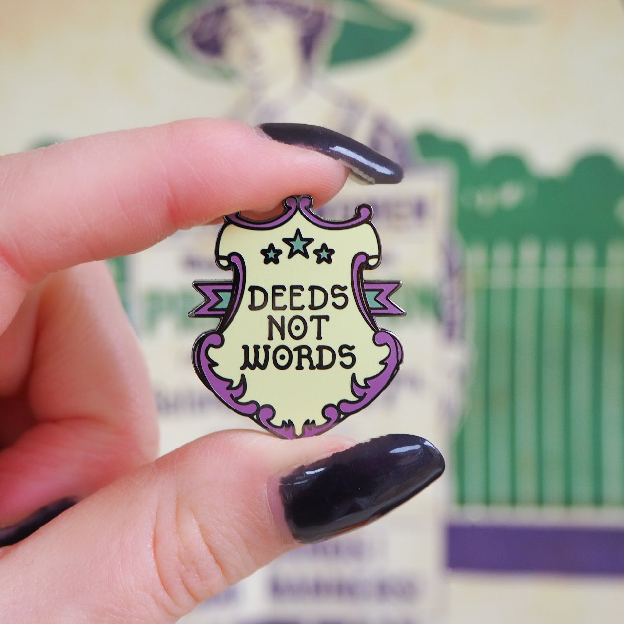 Deeds Not Words Enamel Pin - Votes for Women Collection - Literary Emporium 