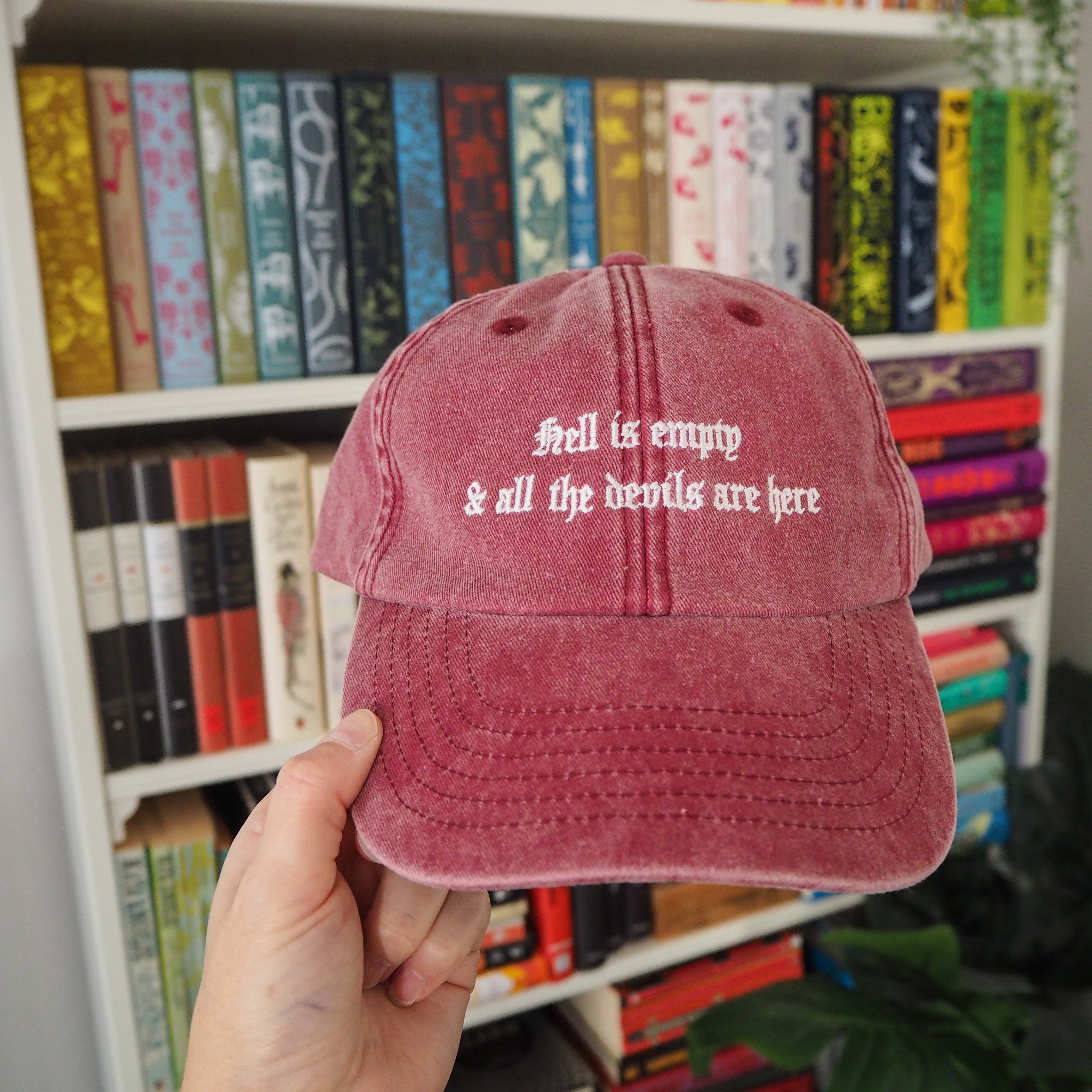 Hell Is Empty Shakespeare Embroidered Hat - Vintage Burgundy Cap
