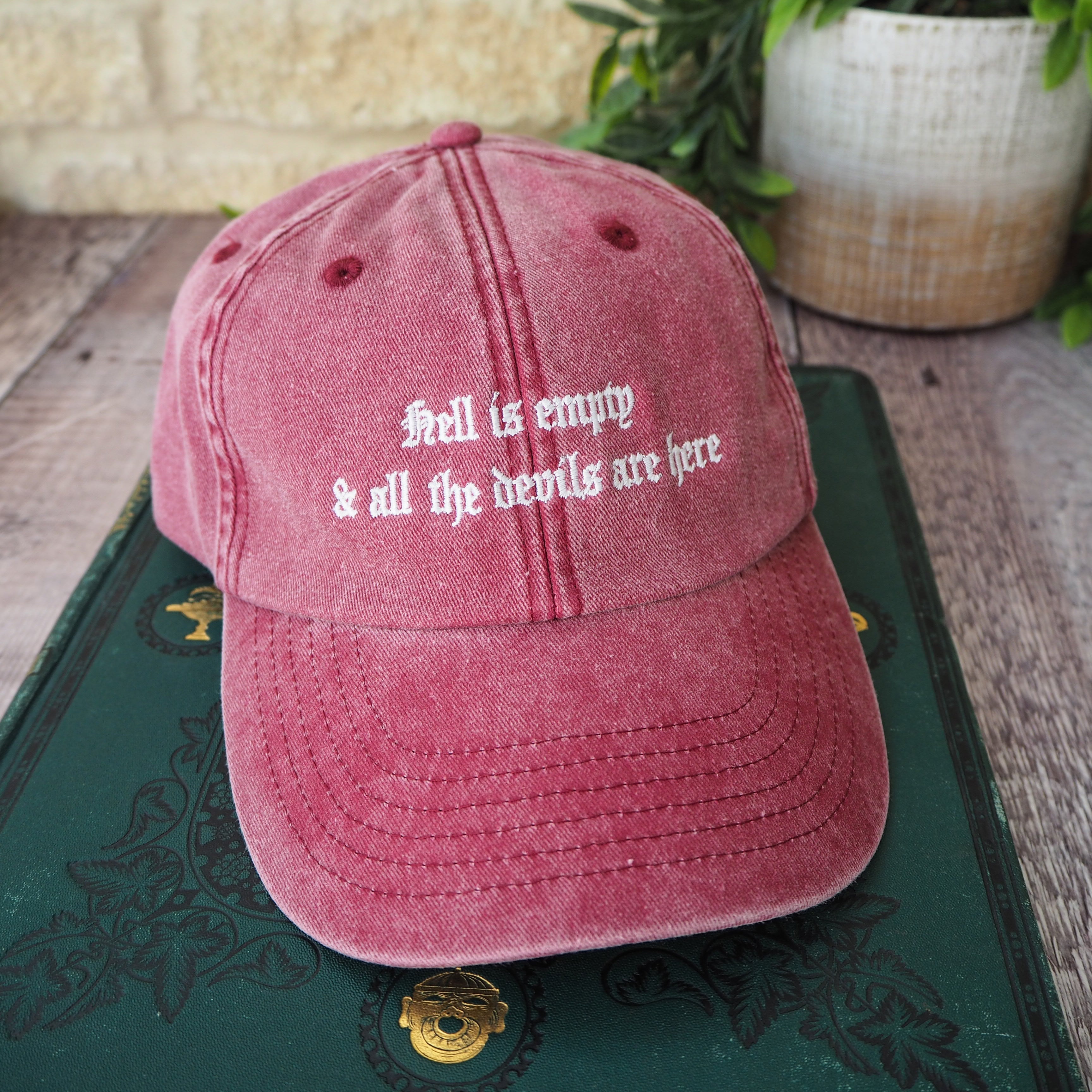 Hell Is Empty Shakespeare Embroidered Hat - Vintage Burgundy Cap