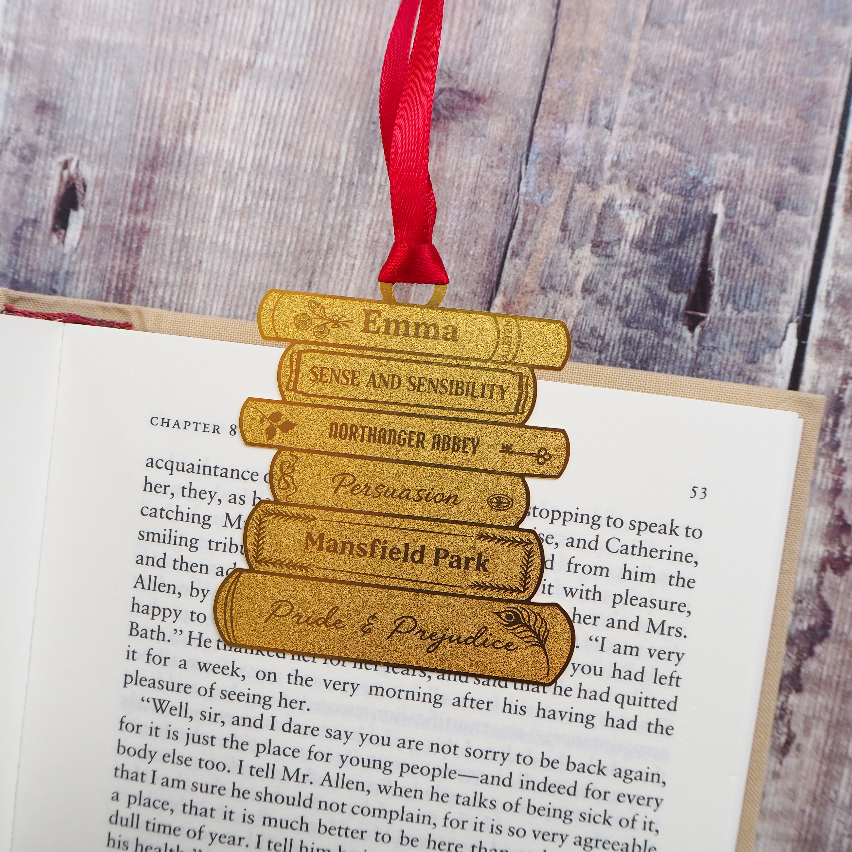 Jane Austen Book Stack Brass Christmas Decoration & Bookmark