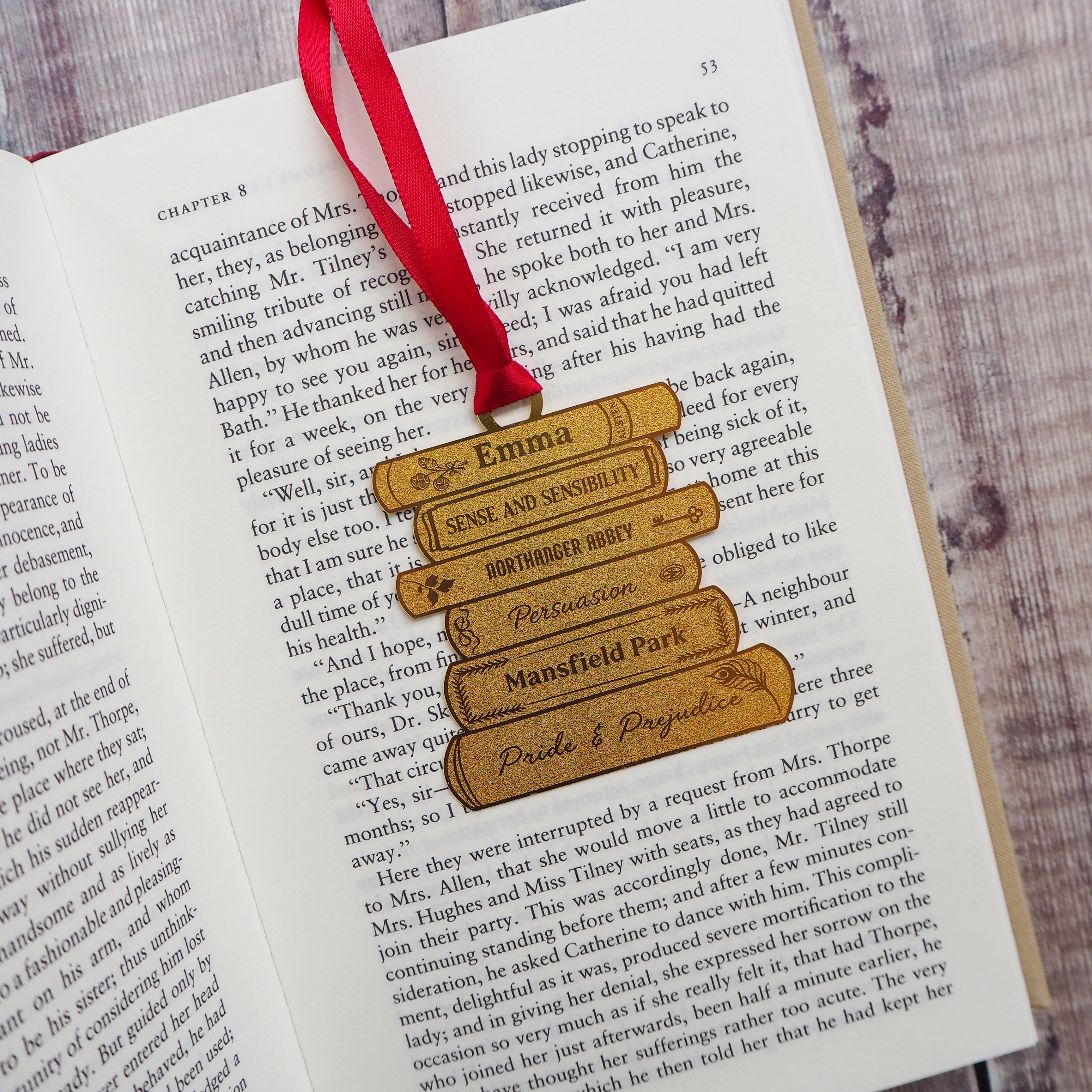 Jane Austen Book Stack Brass Christmas Decoration & Bookmark