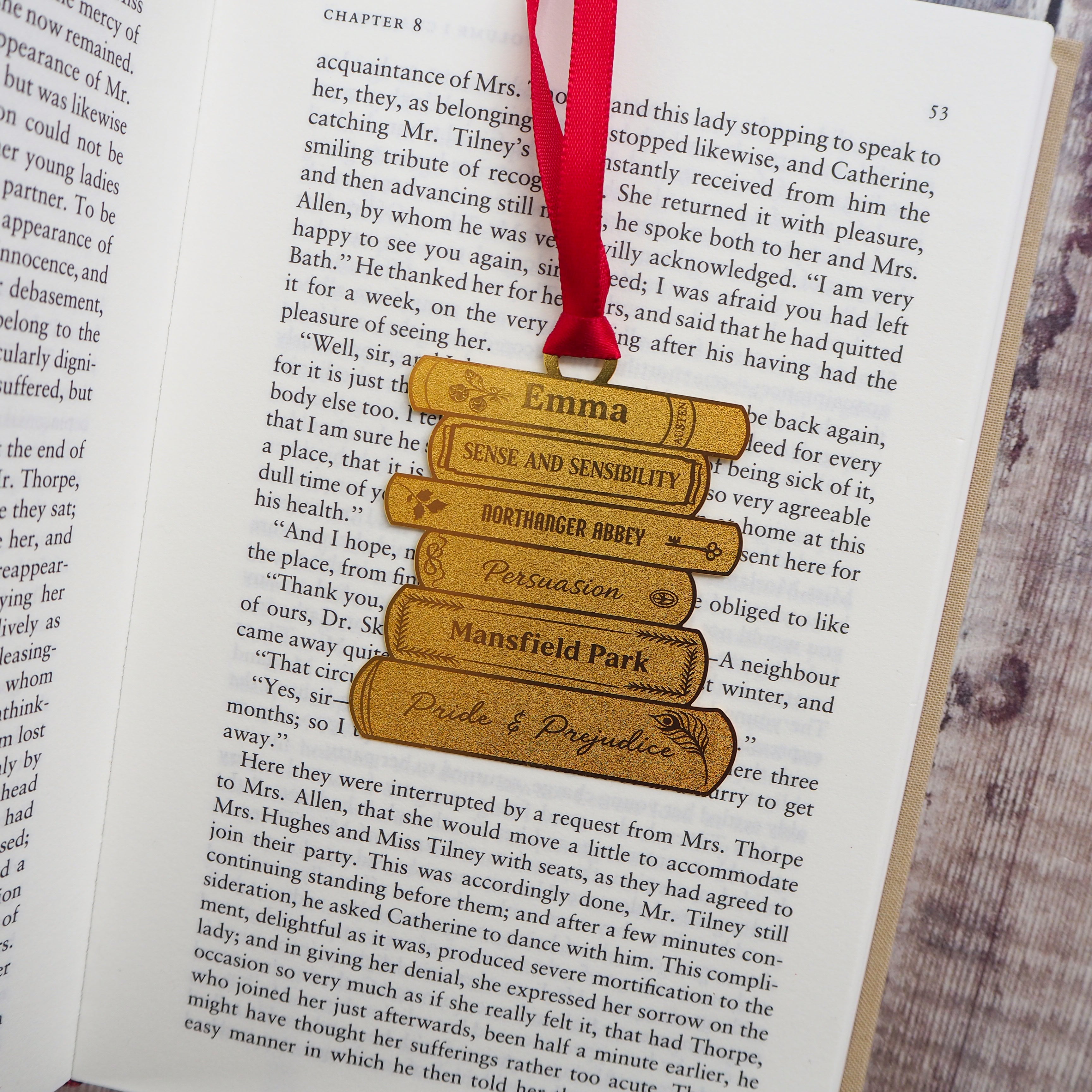 Jane Austen Book Stack Brass Christmas Decoration & Bookmark