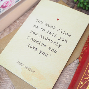 Pride and Predjudice Literature Valentines Card - Jane Austen Quote