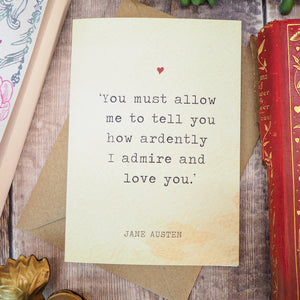 Pride and Predjudice Literature Valentines Card - Jane Austen Quote