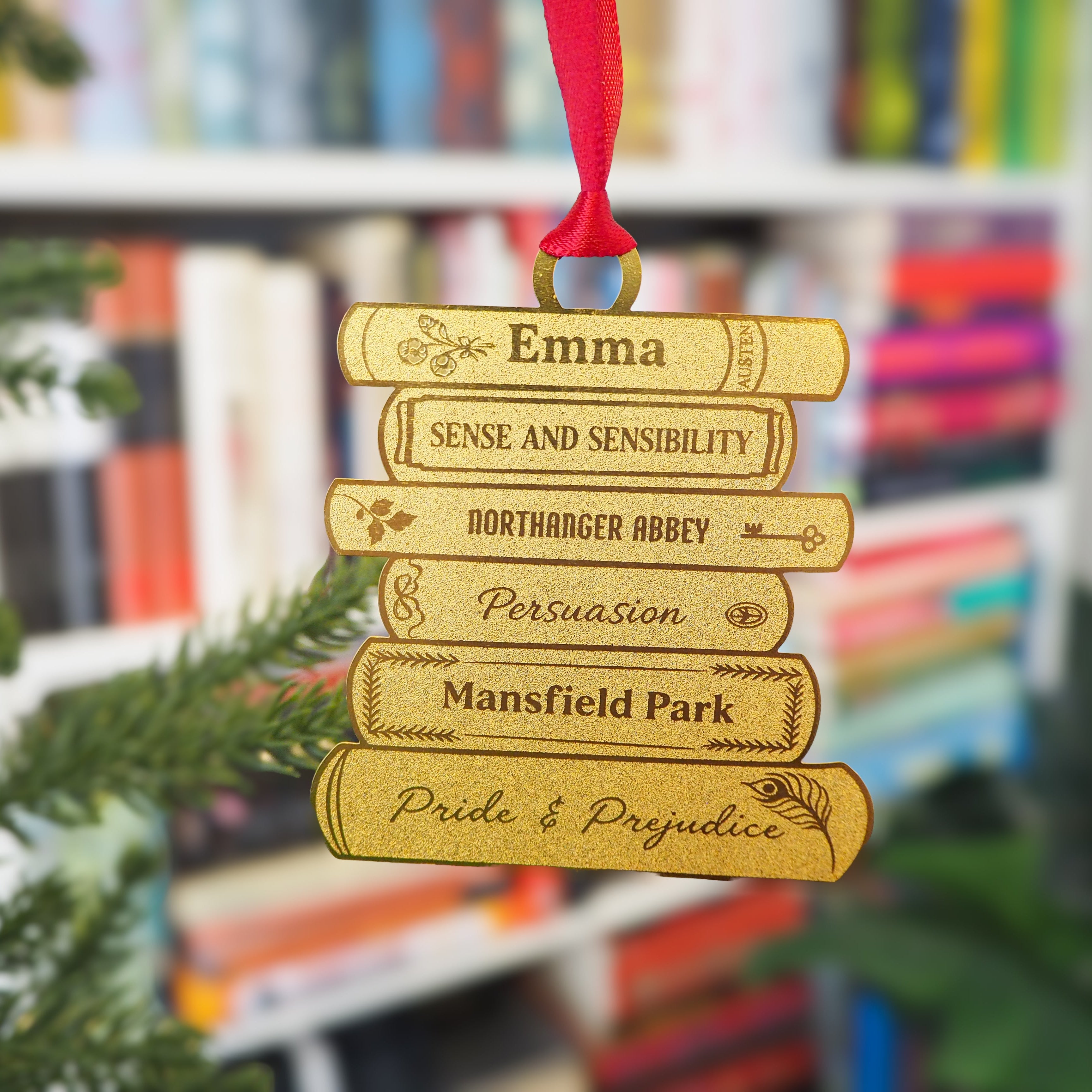 Jane Austen Book Stack Brass Christmas Decoration & Bookmark