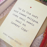 Literature Valentines Card Percy Shelley Quote - Literary Emporium Ltd