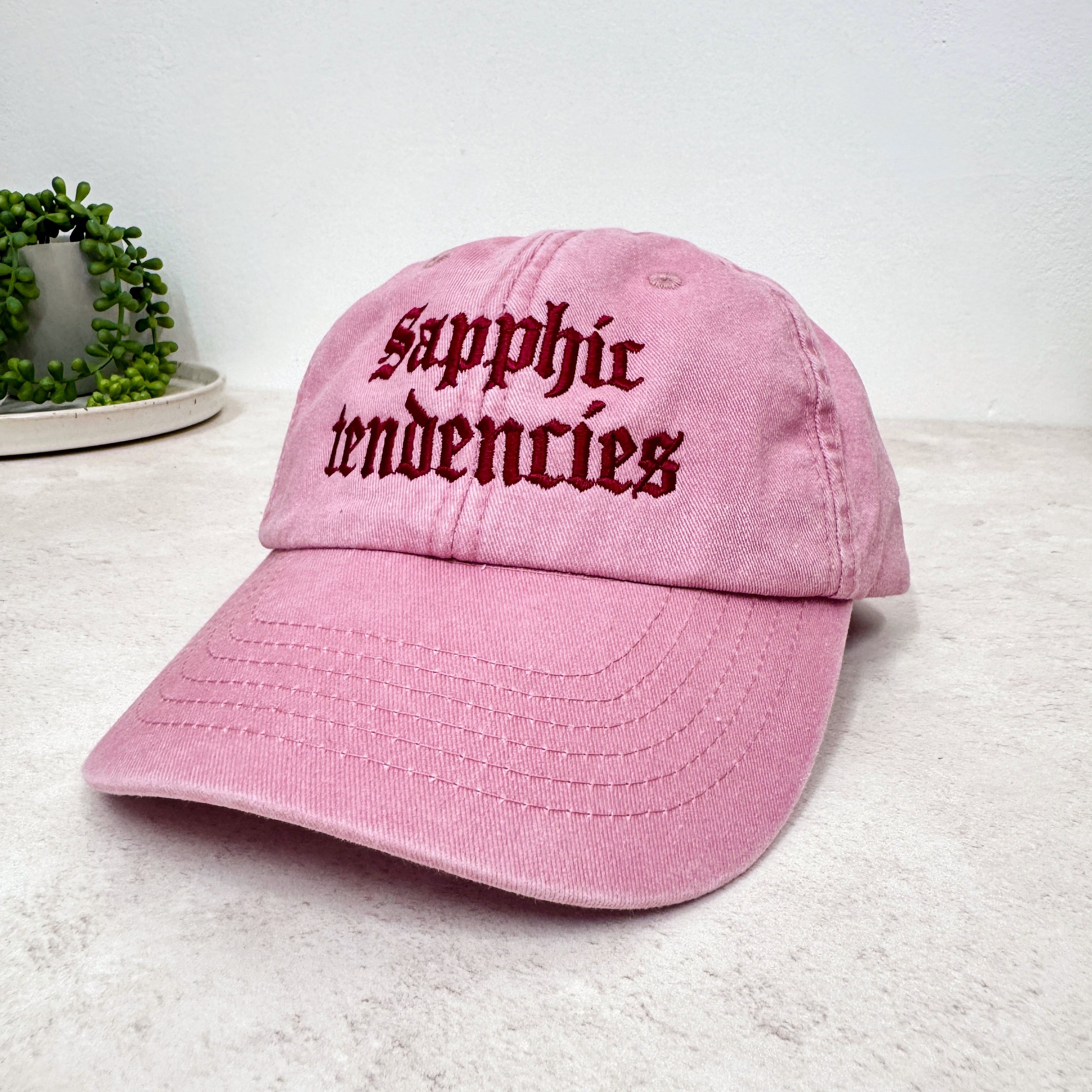Sapphic Tendencies Embroidered Hat - Vintage Pink Cap