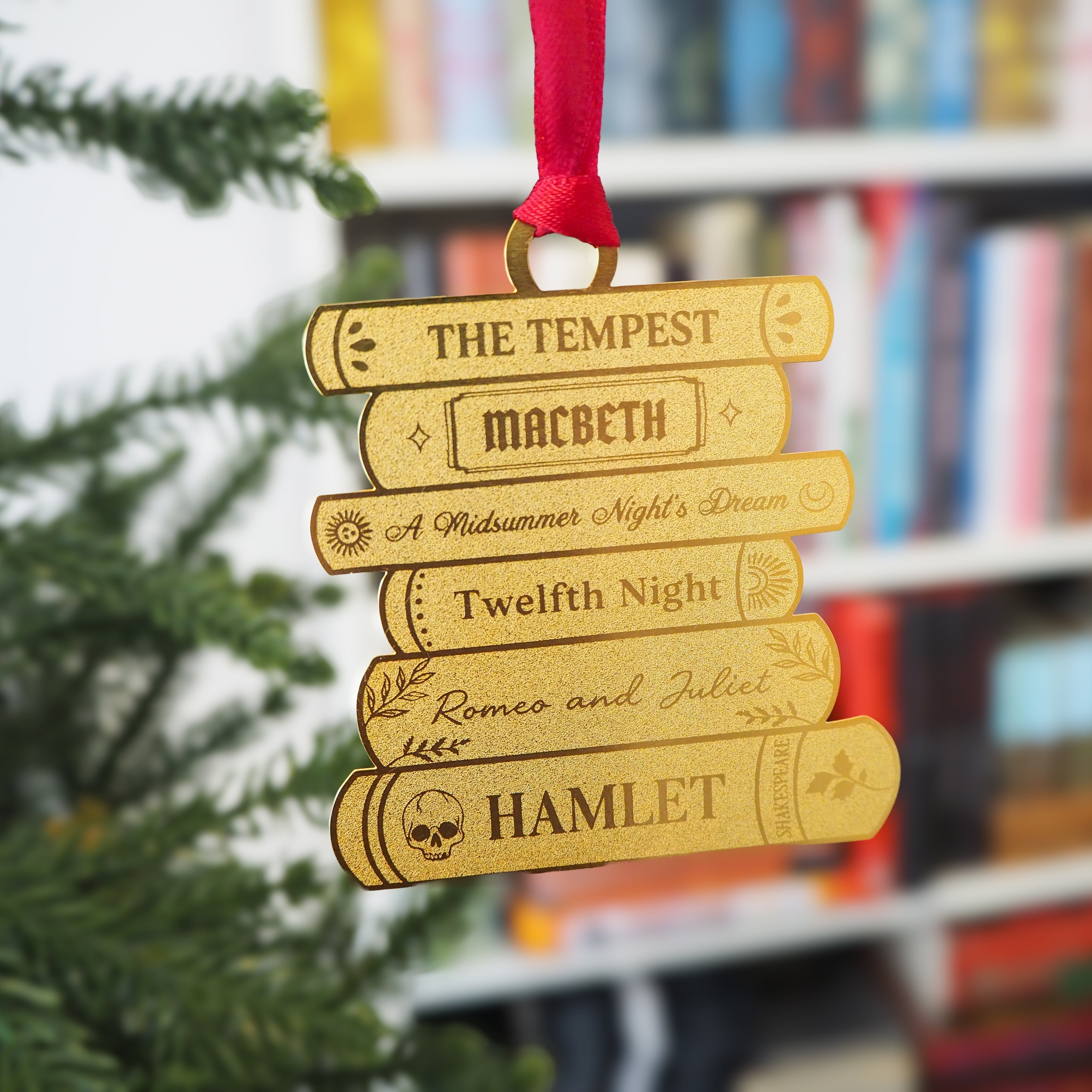 Shakespeare Book Stack Brass Christmas Decoration & Bookmark