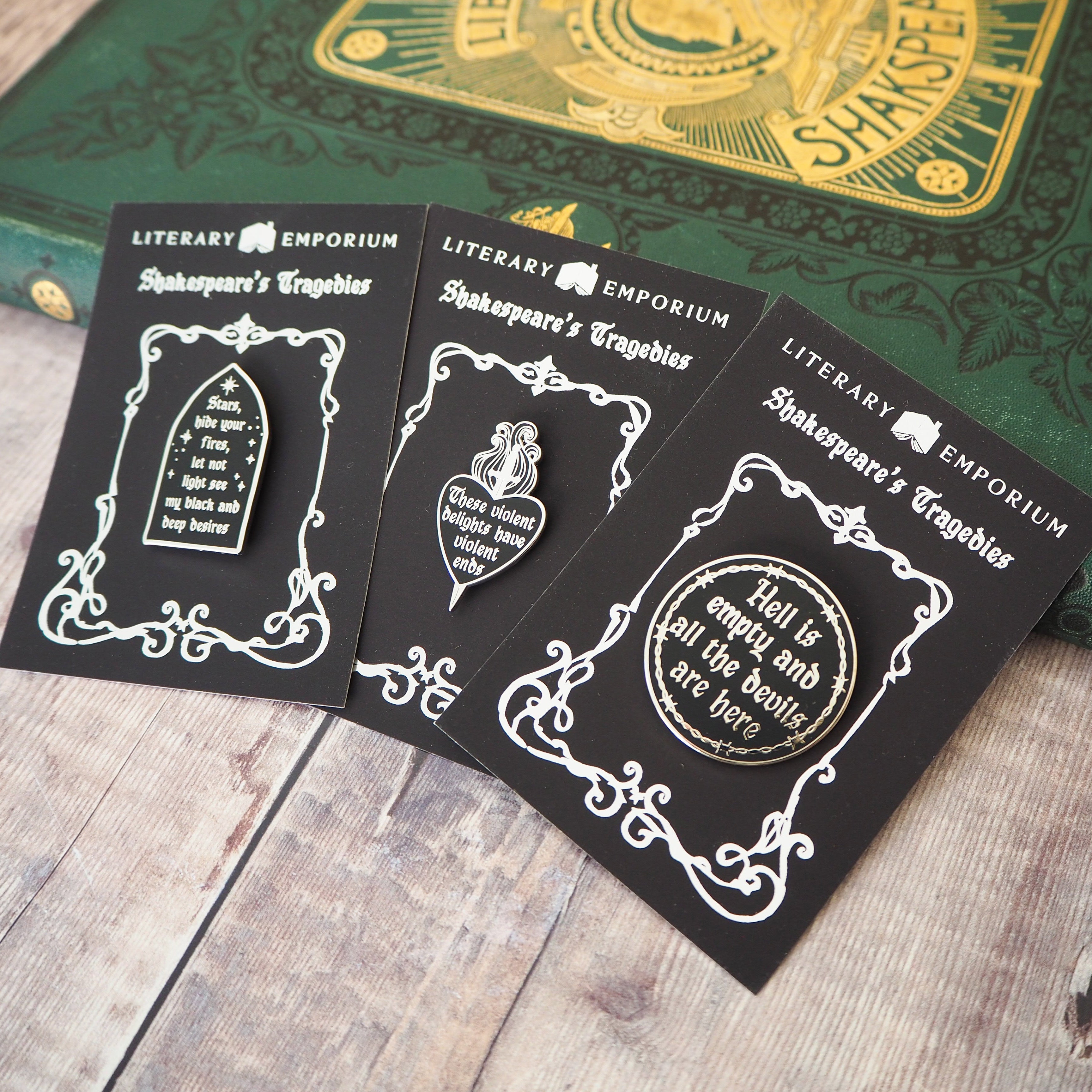 Shakespeare’s Tragedies Enamel Pin Set - Set of Three