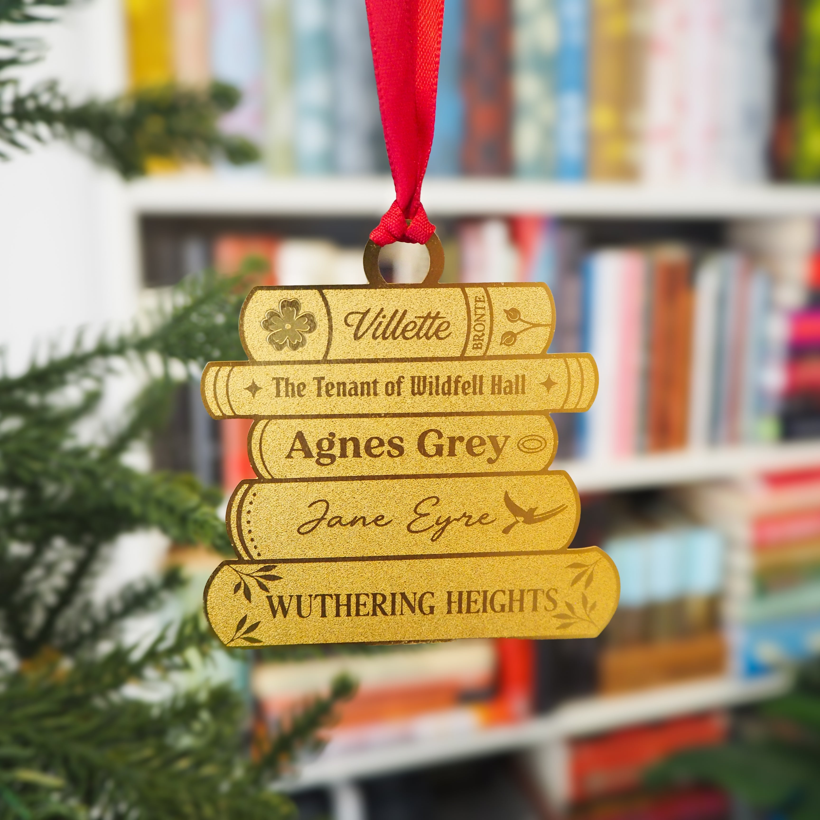 Brontë Sisters Book Stack Brass Christmas Decoration & Bookmark
