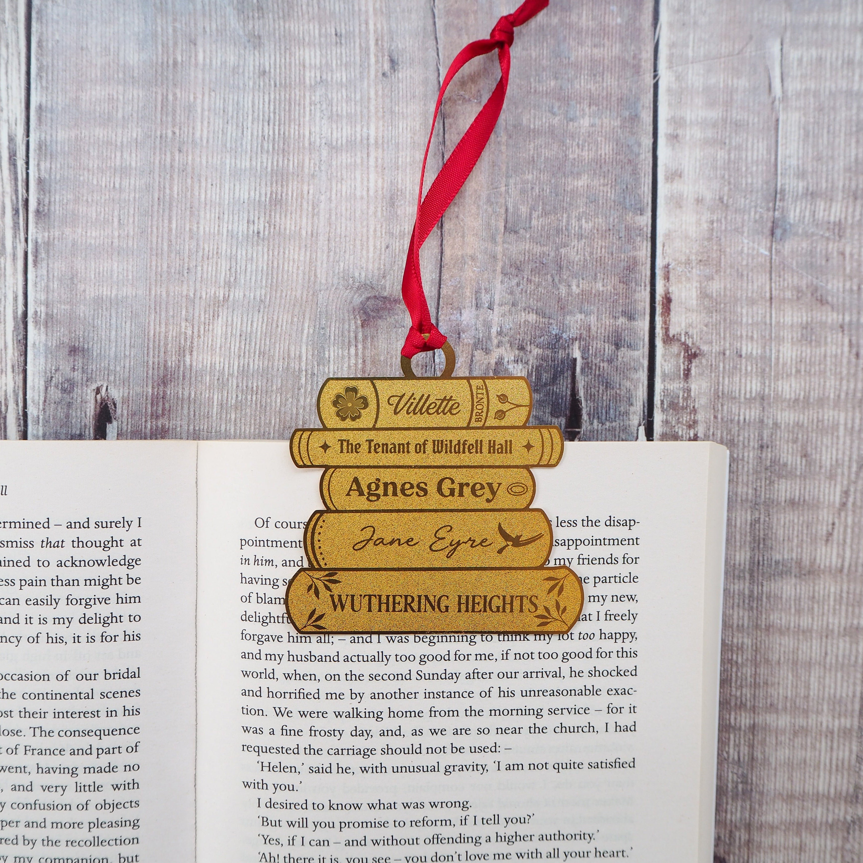 Brontë Sisters Book Stack Brass Christmas Decoration & Bookmark