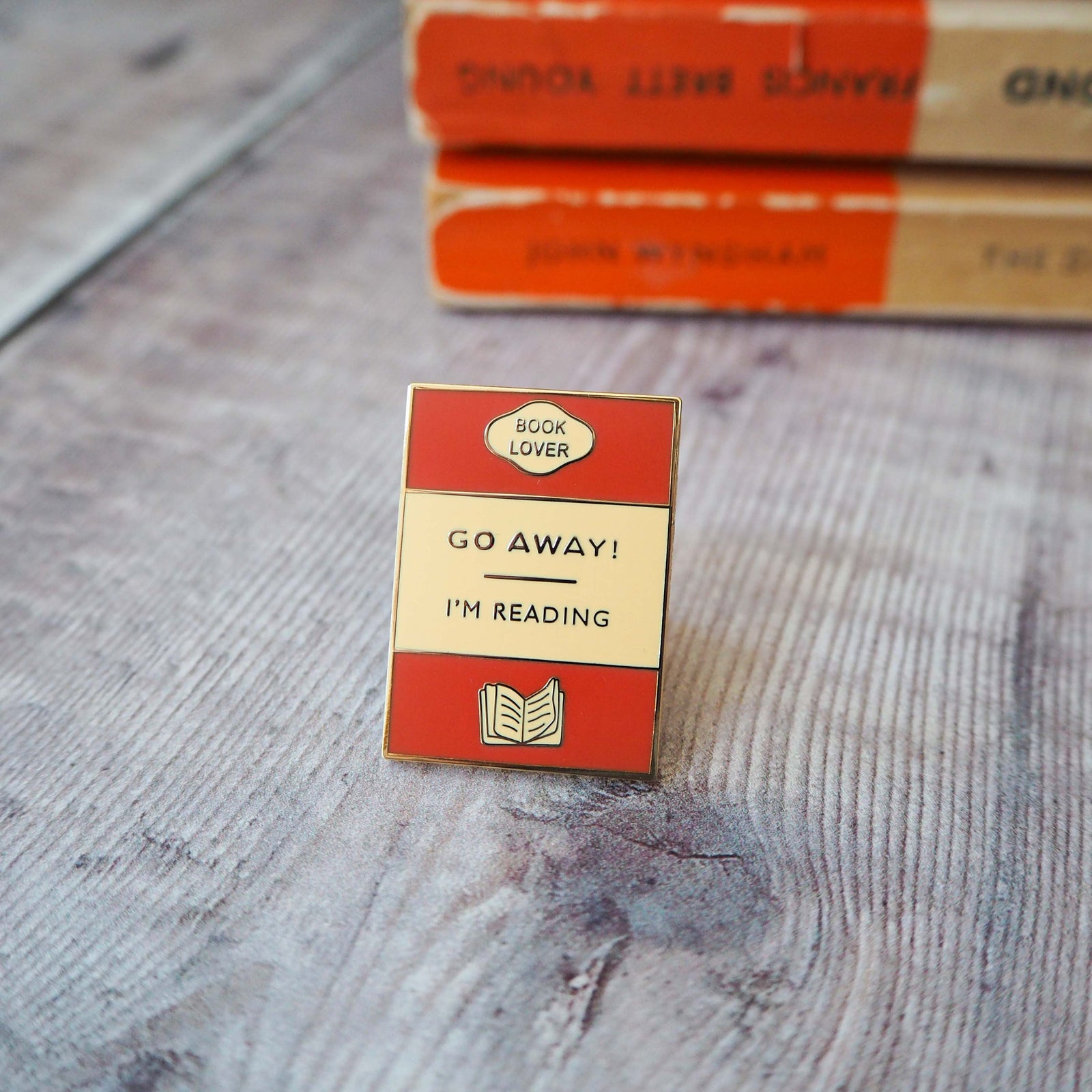 'Go Away I'm Reading' Enamel Pin - Literary Emporium 