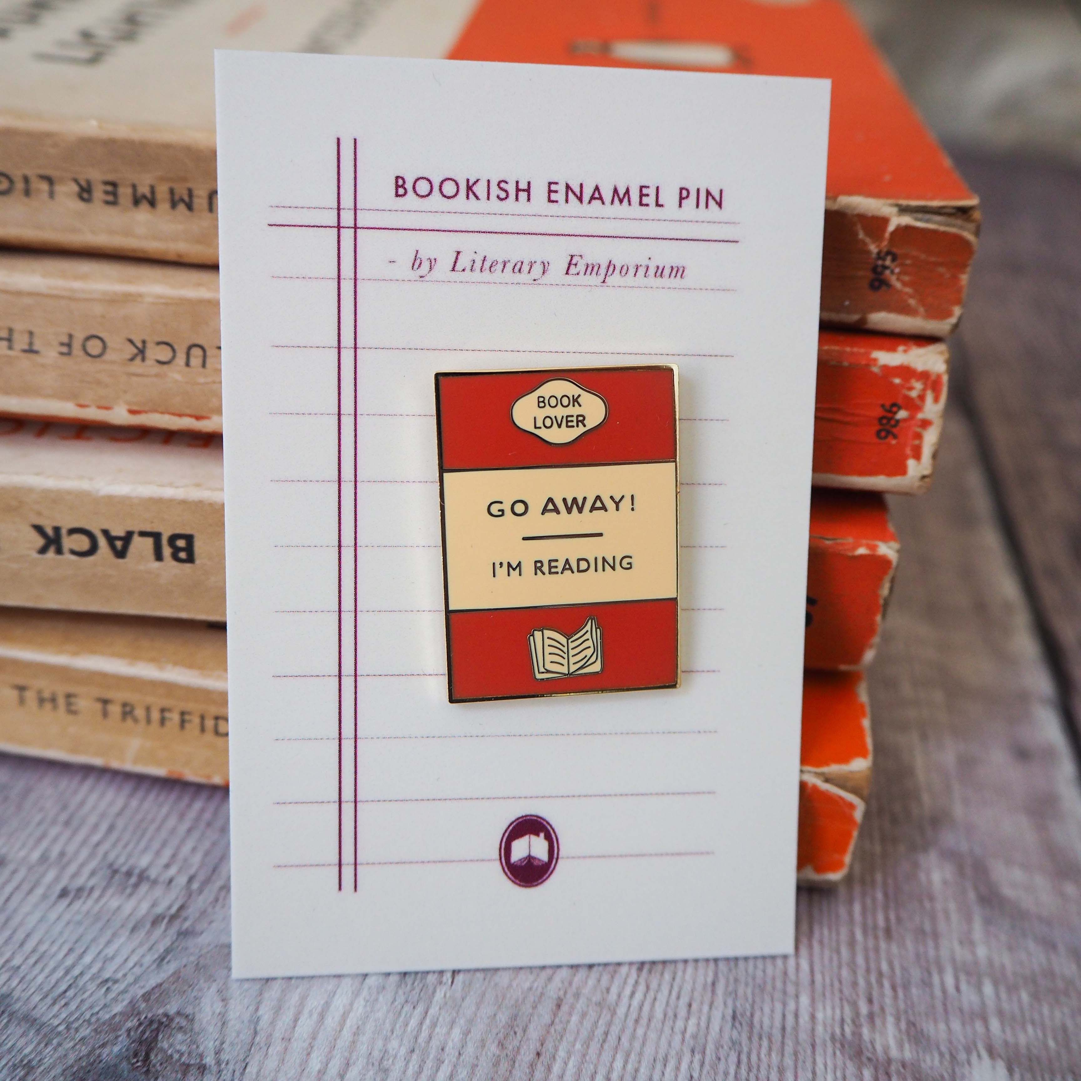'Go Away I'm Reading' Enamel Pin - Literary Emporium 