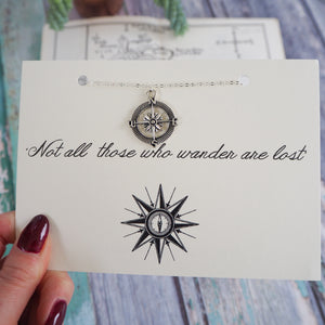 'Not All Who Wander…' Compass Necklace - Literary Emporium 