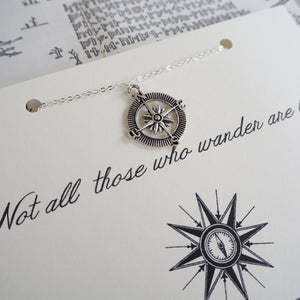 'Not All Who Wander…' Compass Necklace - Literary Emporium 