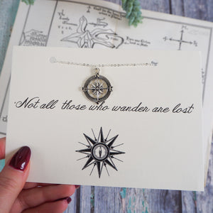 'Not All Who Wander…' Compass Necklace - Literary Emporium 