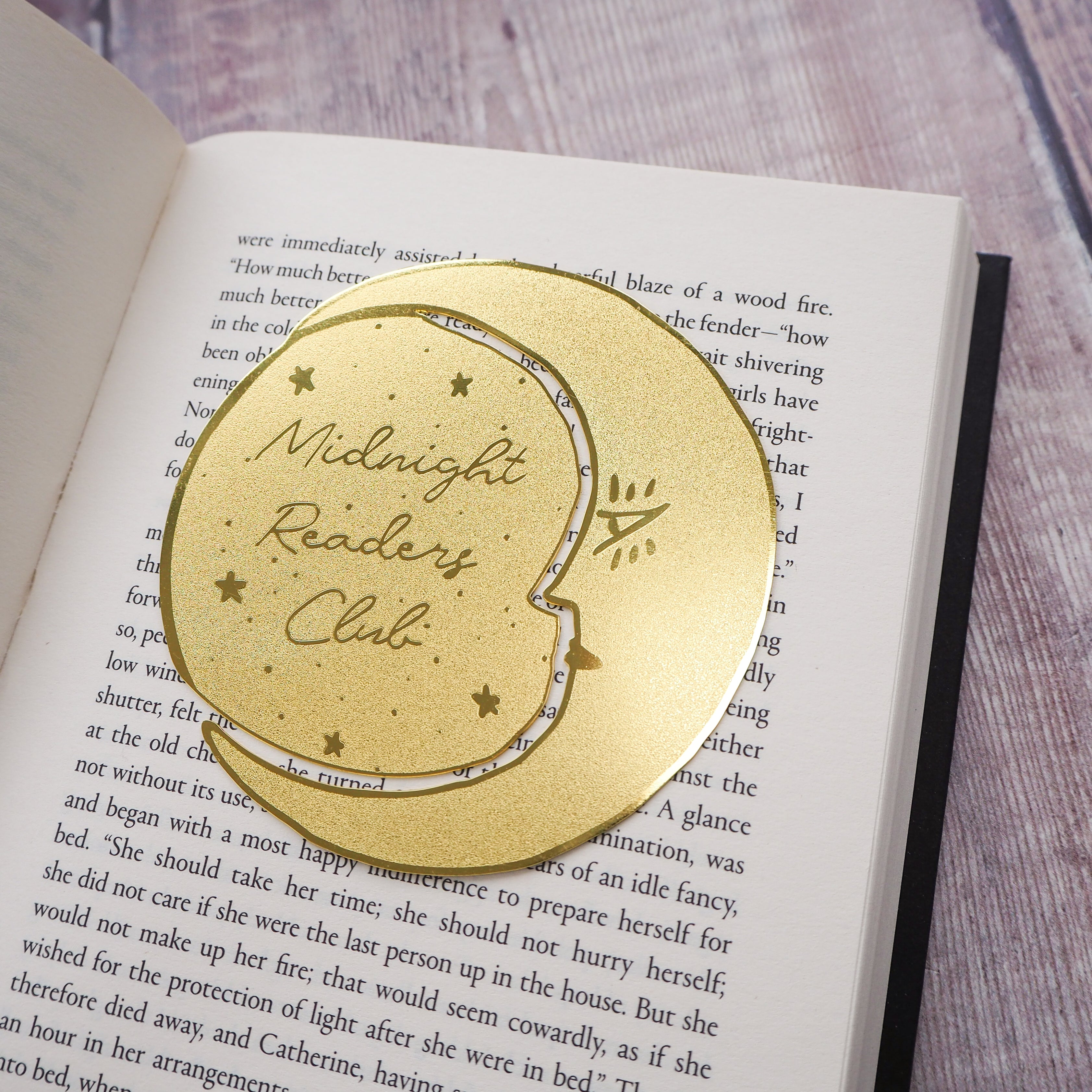 'Midnight Readers Club' Moon Brass Bookmark