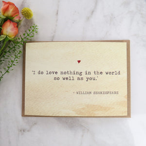 Literature Valentines Card Shakespeare Quote - Literary Emporium 