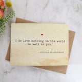 Literature Valentines Card Shakespeare Quote - Literary Emporium 