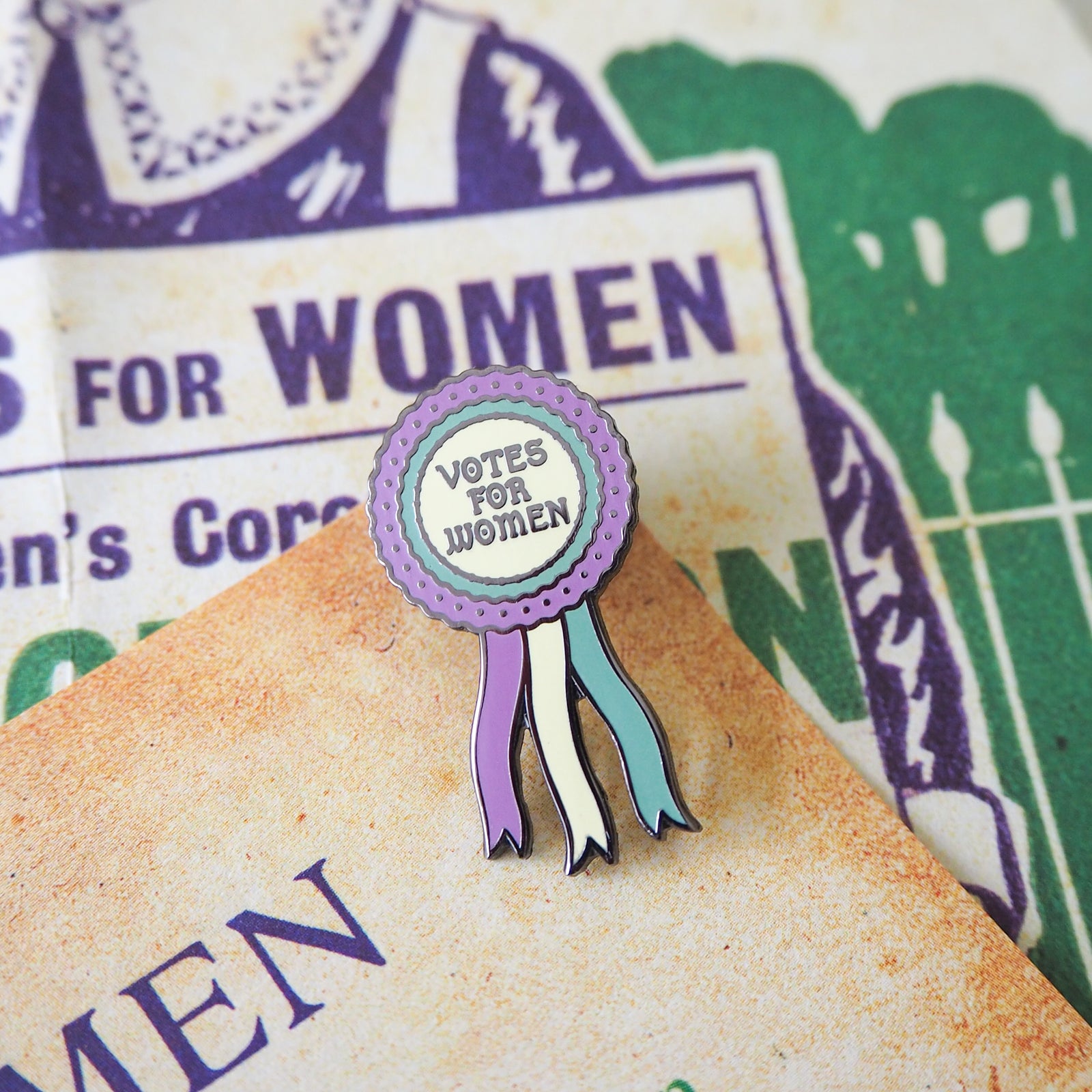 Votes for Women Rosette Enamel Pin - Votes for Women Collection - Literary Emporium 