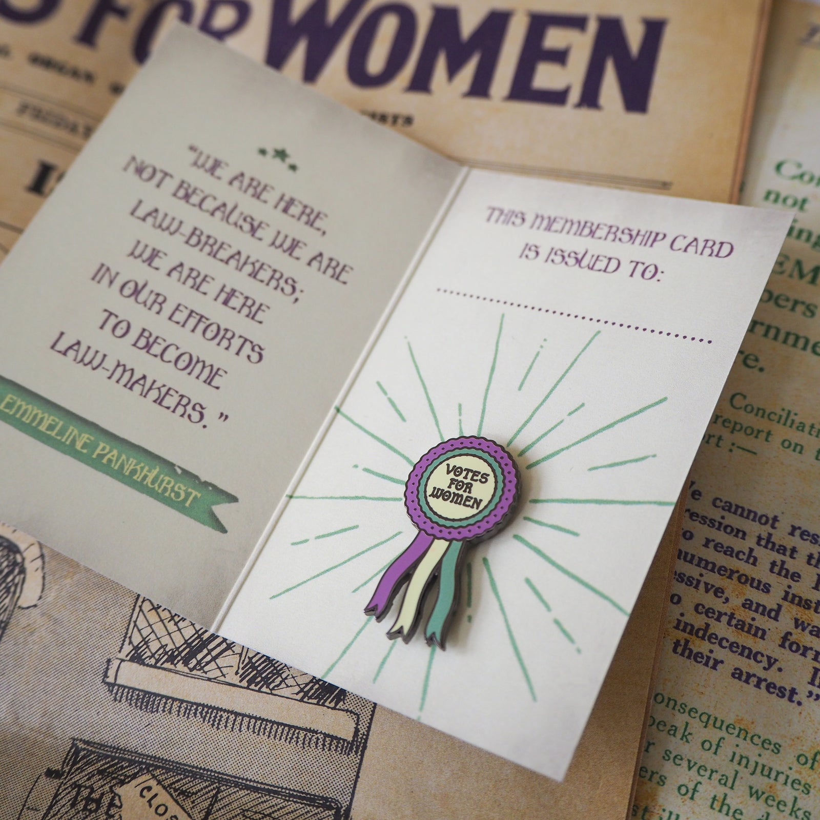 Votes for Women Rosette Enamel Pin - Votes for Women Collection - Literary Emporium 
